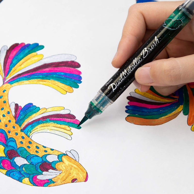 بنتل فرشاة Pentel XGFH-DD مزدوجة معدنية، أخضر + أزرق معدني - Image 2